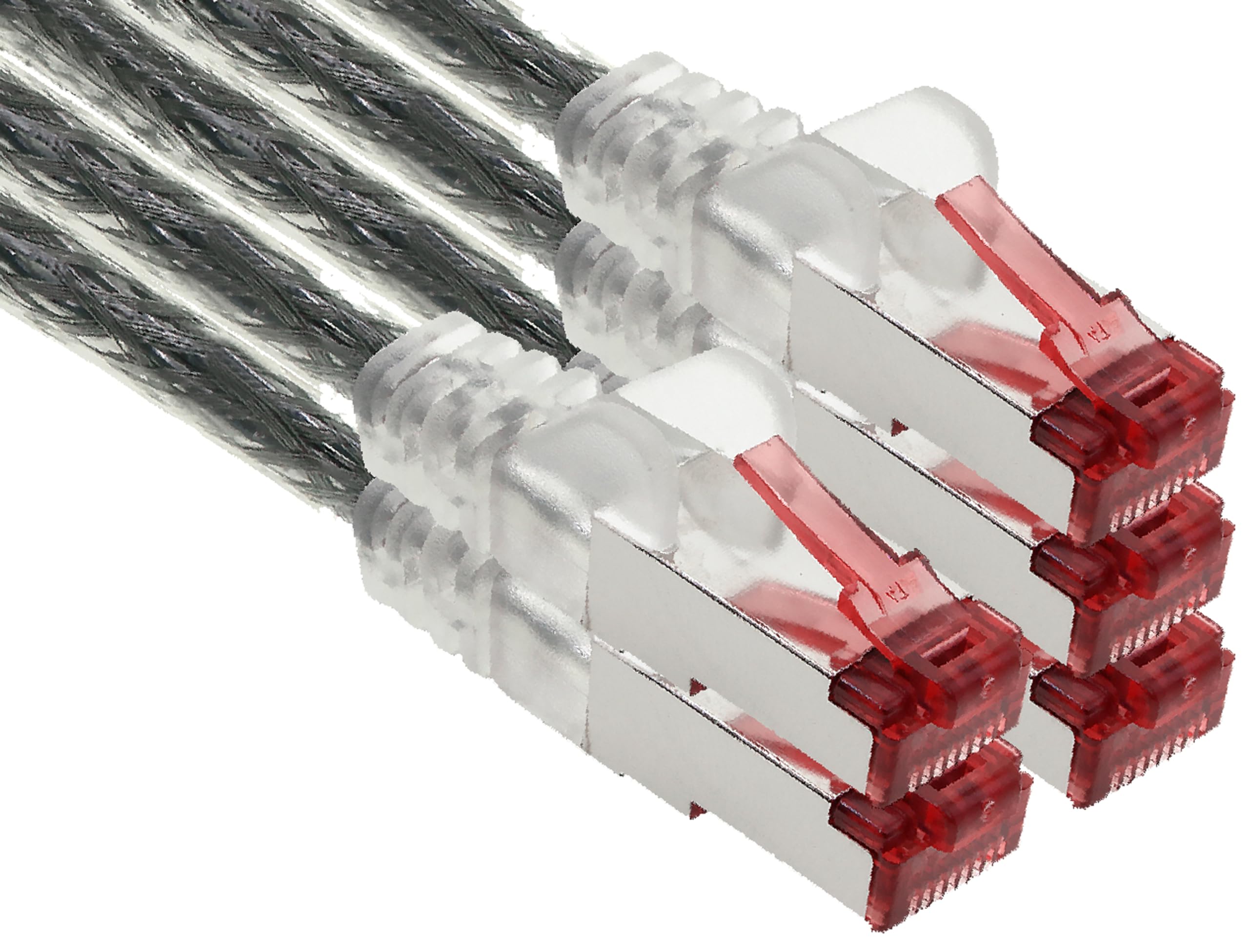 1aTTack.de - 5x 2m CAT6 patch cable S/FTP PIMF shielding CAT.6 RJ45 network cable Ethernet cable DSL LAN router switch modem patch panel - transparent - 5 pieces