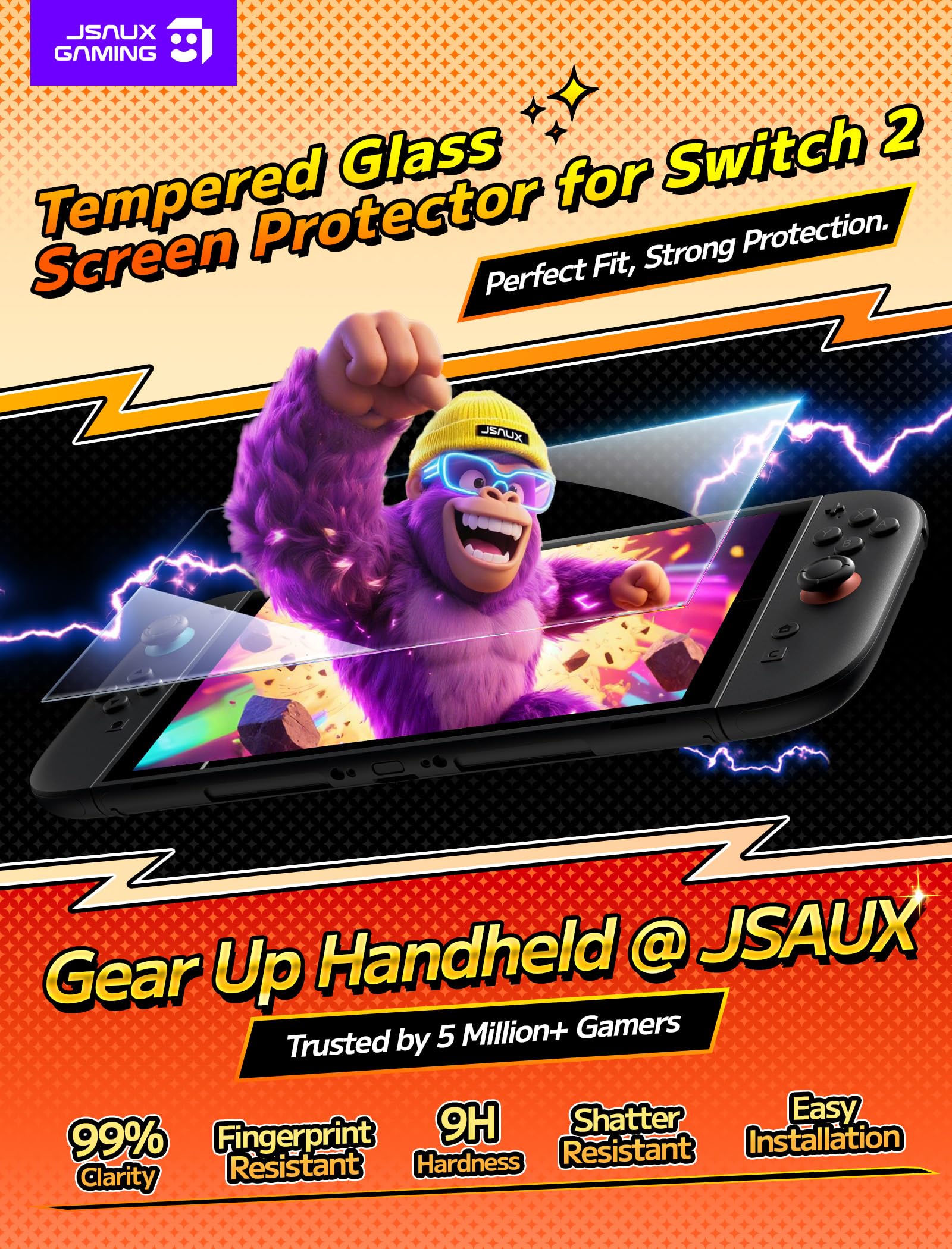 JSAUX 3er-Pack Schutz Glas für Nintendo Switch 2 (2025), Einfache Installation mit Montagerahmen, Ultra HD Displayschutzfolie mit 9H Härte, Kratzfest, Full-Screen Abdeckung, Schutz Zubehör 2