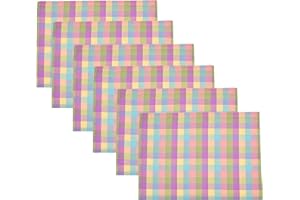 Urban Villa, Easter Special,100% Cotton Fused Place Mats, 14''x 20'' Over Sized,Set of 6 Easter Colors Buffalo Check Plaid, Every Day Use,Heavier Quality