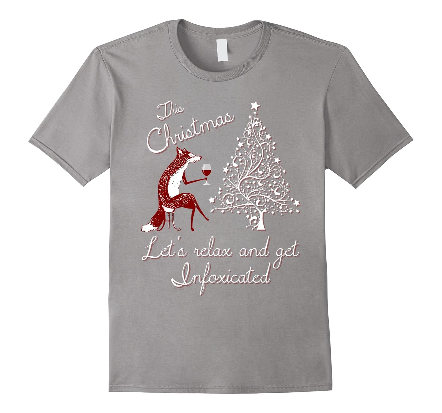 Funny Christmas Wine Shirt Xmas Wine Drinking Fox Pun TShirt-ANZ