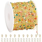16.4 Feet Gold Plated Stainless Steel Chains Bulk Colorful Enamel Bead Chain Roll for Jewelry Making Thin Cable Link with Findings for DIY Craft