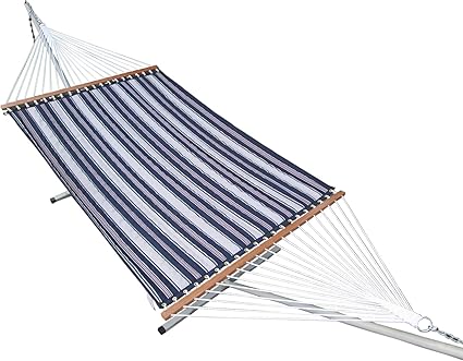 Oak N Oak Comfortable Sleeping Hanging Hammock/Quilted Hammock Swing/Outdoor Hammock Furniture for Home Patio Garden, Camping, Beach & Leisure Backyard, 55 Extra Large Wide Blue Stripe
