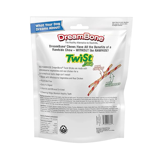 DREAMBONE TWIST STICKS RAWHIDE FREE DOG CHEWS, MADE WITH REAL CHICKEN, 100 COUNT (PACK OF 1)