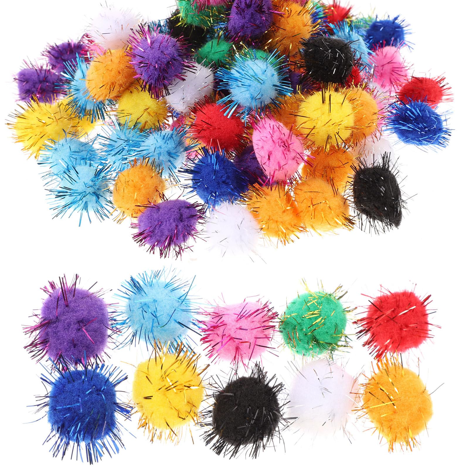 POPETPOP 100pcs 20mm Fluffy Tinsel Pom Pom Balls Glitter Plush Balls, Glitter Pom Pom Sparkle Balls for Cat Toys Craft Making Holiday Decorations