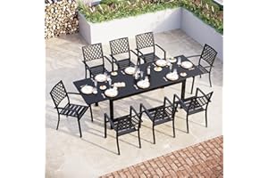 Sophia & William Patio Table and Chairs Set, Outdoor Dining Set for 8, 9 Piece Metal Patio Furniture, 99" Expandable Black Rectangular Table(Diamond)