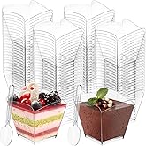 ZENFUN 100 Pack 3.5 oz Dessert Cups with Spoons, Dessert Shooter Cup, Square Mini Appetizer Cups, Clear Plastic Parfait Cups 
