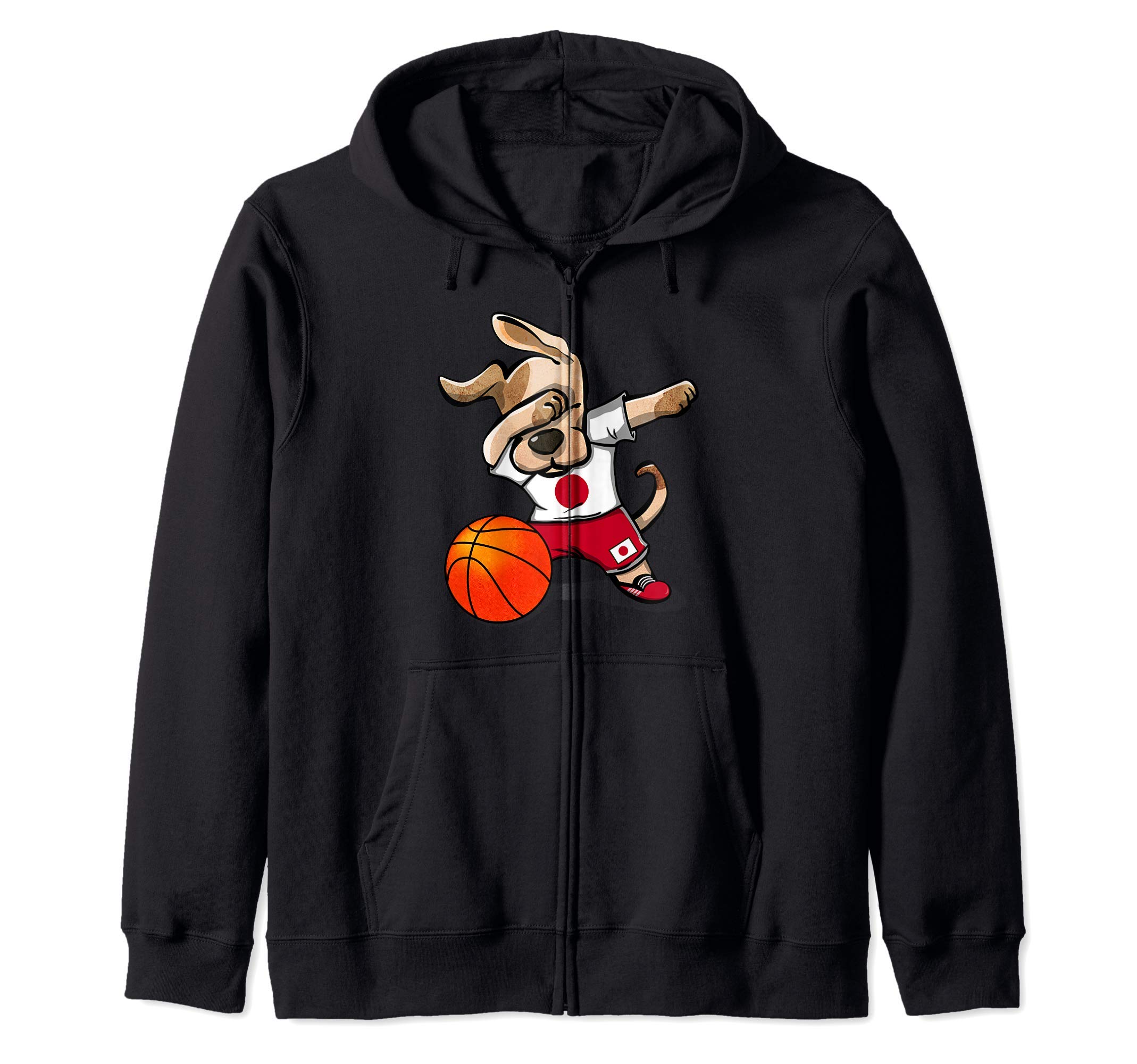 Funny Dabbing Dog Japan Basketball - Japanese Flag Sport Zip Hoodie