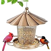 LBTING Bird Feeder for Outdoor, Squirrel Proof Metal Wild Bird Feeder for Hanging Outside Garden Yard Decoration, Flower Petals Shaped with Roof