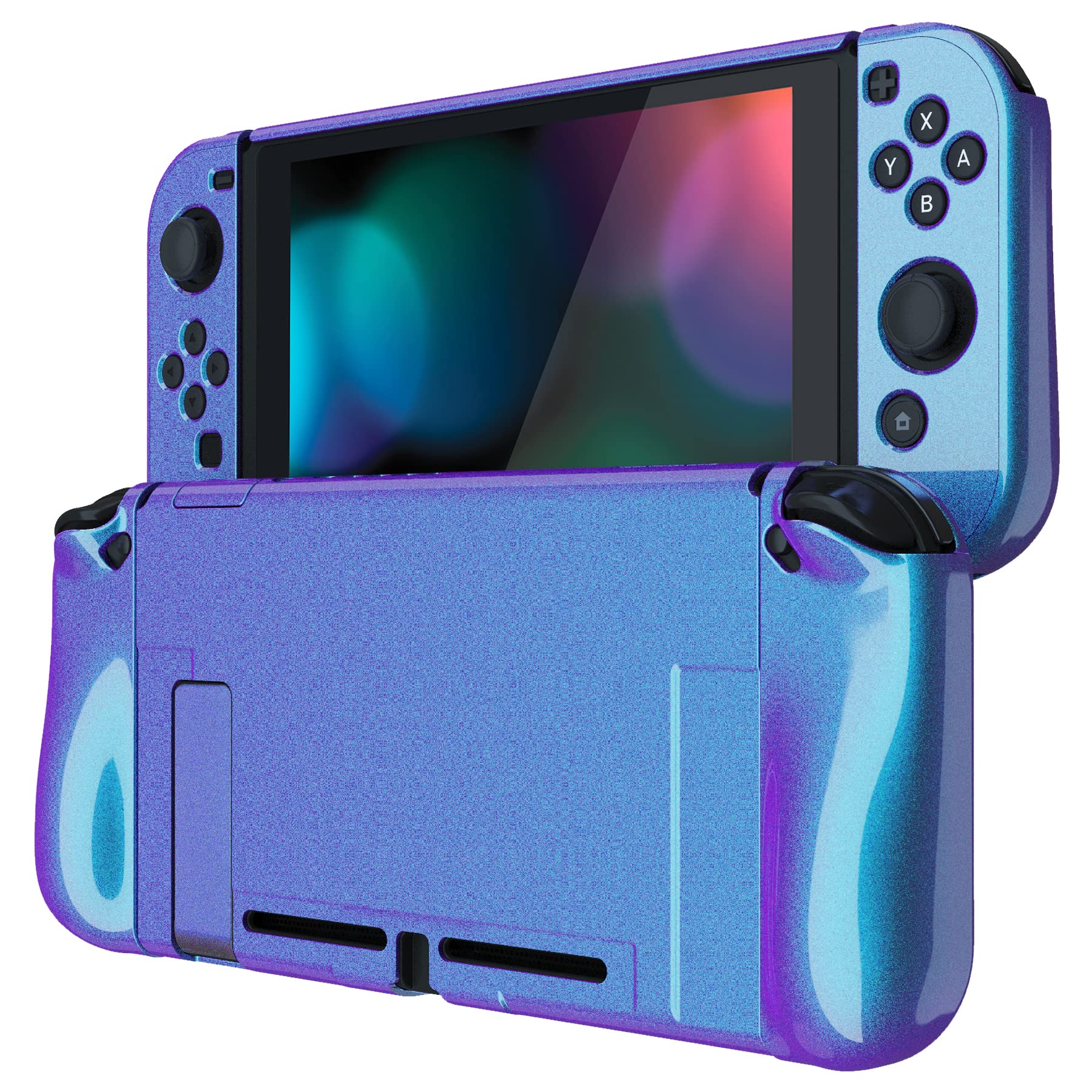 Photo 1 of PlayVital Ergonomic Grip Case for Nintendo Switch, Upgraded Protective Hard Case Protector for Switch - Shock-Absorbent Anti-Scratch Dockable Durable Cover Game Accessories, Chameleon Purple Blue