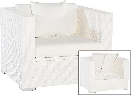 Amazon De Outflexx Exklusiver Lounge Sessel Aus Hochwertigem Poly Rattan In Weiss Ca 90 X 85 X 70 Cm Mit Kissenboxfunktion Inkl Weichen Kissen Polster Gartenstuhl Vielseitig Kombinierbar Wetterfest