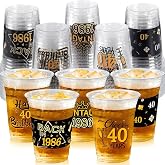 Happy 40th Birthday Party Decorations Supplies Plastic Cups for Men Women | 50pcs, 16oz, black gold, disposable, in bulk, clear, drinking cup, for celebrating 40 years old birthday party decor