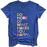 MIMOORN Womens Fun Happy Graphic Tees Summer Cute Letter Printed T-Shirts
