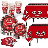 Childom 102 PCS Racing Car Tableware Sets,Race Car Birthday Party Supplies,Disposable Racing Tablecloths,Plates Cups Napkins,Cars Themed Tableware Set for Boys Birthday,Kids Parties,Racing Party Decor