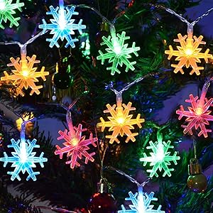 Chasgo LED Christmas Lights Battery Operated, 25Ft 50LED Snowflake String Light for Xmas Tree, Christmas Party, Room Wall, Garden Decor, Multicolor Snowflake