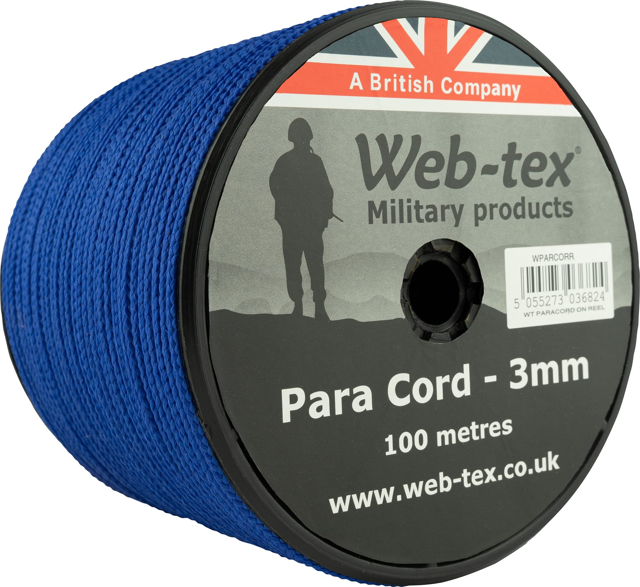 Web-tex Paracord Reel 100m x 3mm, Durable Polypropylene Parachute Cord, 70kg Breaking Strength, 330ft length – Ideal for Camping, Bushcraft, Hiking, DIY Crafts, Survival Kits and Hammocks - Blue