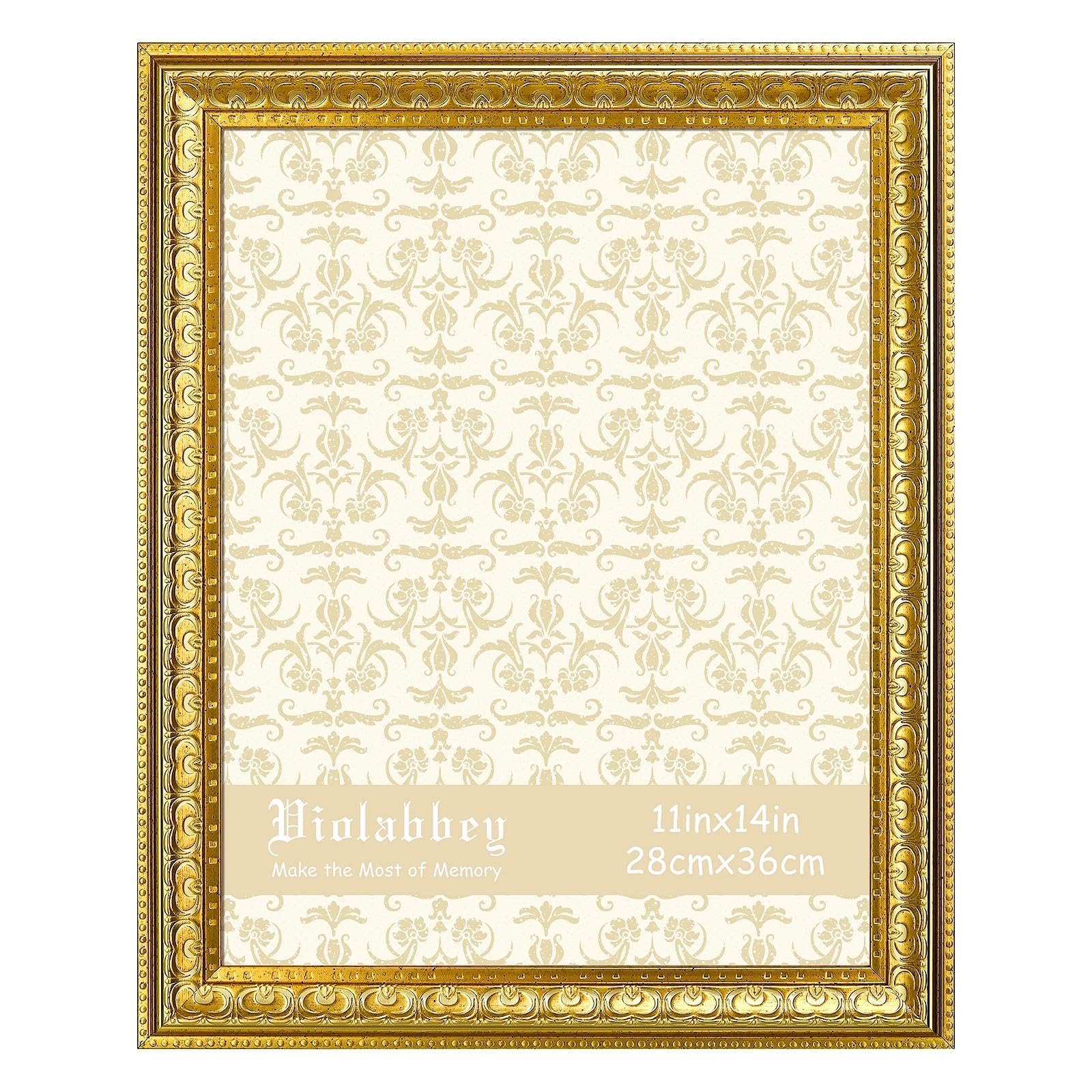 VIOLABBEY 11x14 Picture Frame Gold, Vintage Photo Frame for Wall or Tabletop Display, Classic Design for Office Home Decor, Fits 11x14 Pictures