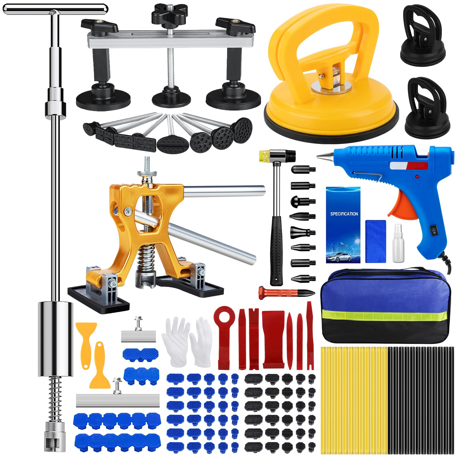 Photo 1 of 135Pcs Car Dent Puller Kit, Car Paintless Dent Remover Tool Kit with 3-in-1 T-bar Slide Hammer & Bridge Puller & Suction Cup, Dent Repair Kit for Remover Auto Body Hail Damage Large Small Dent