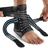 AGPTEK Ankle Brace for Women Men, Adjustable Lace-Up Ankle Support with Removable Splints for Sprained Ankle, Injury Recovery, Ankle Stabilizer Wrap for Basketball Volleyball Sports, Blue, M