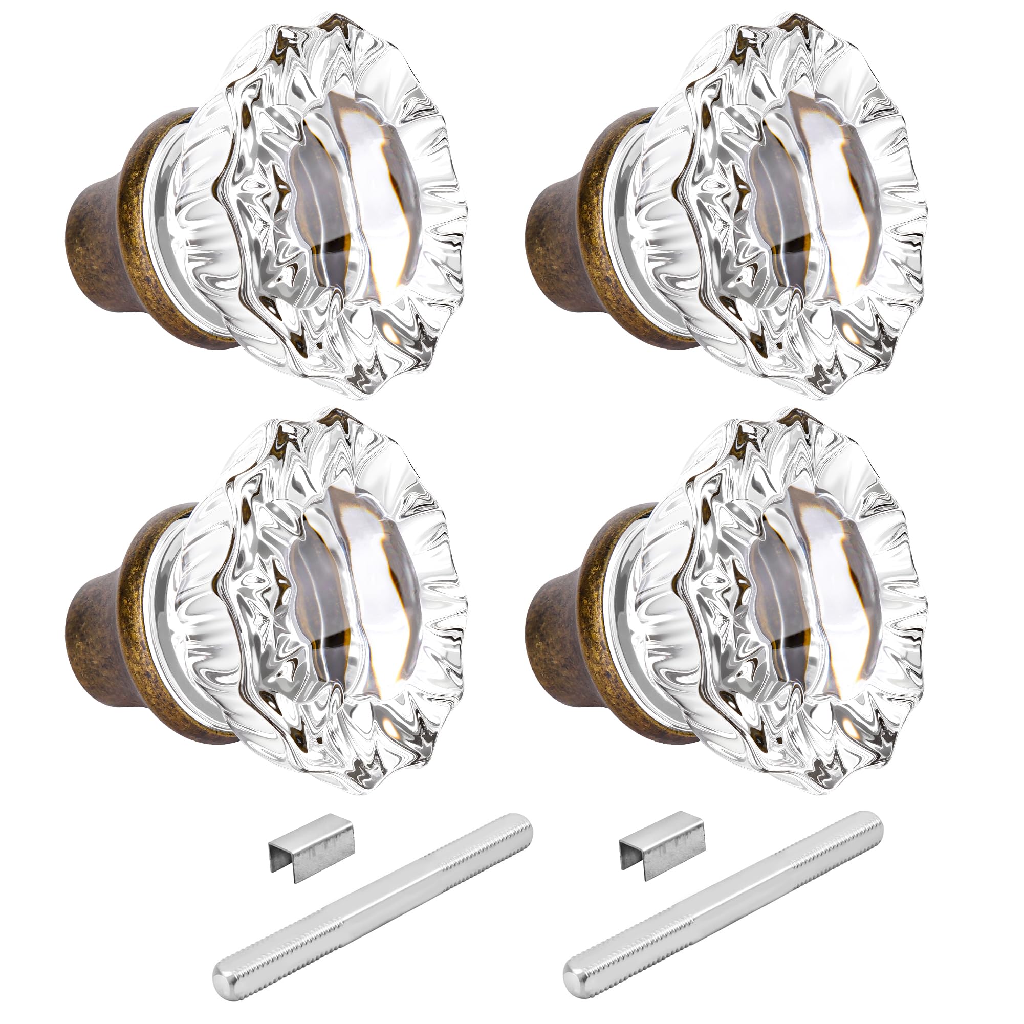 Photo 1 of 2 Pack Glass Door Knobs Interior Mortise Lock Replacement Set with Spindle, Vintage Crystal Door Knobs for Replacing Broken Old Antique Lock Sets on Interior Door, Antique Brass Finish