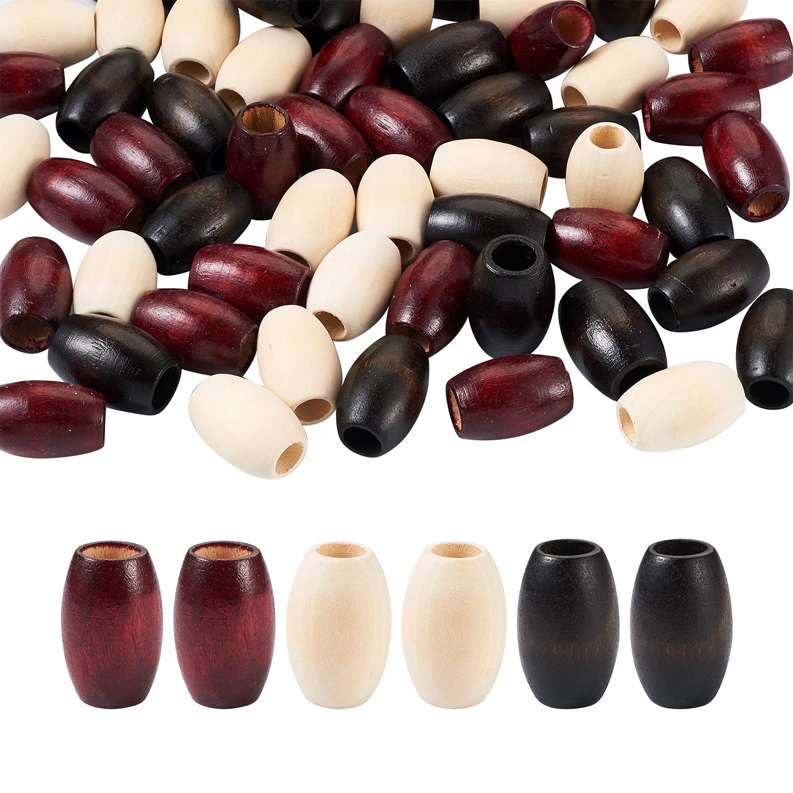 Craftdady 60Pcs Natural Wood Large Hole Beads Wooden Oval Spacers European Charm Beads 30mm for Bracelet Necklace Jewelry Macrame Crafts Making Hole: 9-10mm — image 1