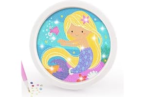ACSAUMMY 5D Diamond Painting Kits for Kids with Wooden Frame Mermaid Diamond Art and Crafts for Kids Ages 6-8-10-12 Full Drill Painting by Number Kits Gem Art with 6.7 inch Diamond Painting Frames