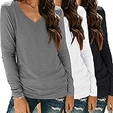 SUNBS 3 Pack Womens Long Sleeve Shirts V Neck Tops Loose Fit Causal Fall Fashion Outfits Trendy Clothes Winter 2025