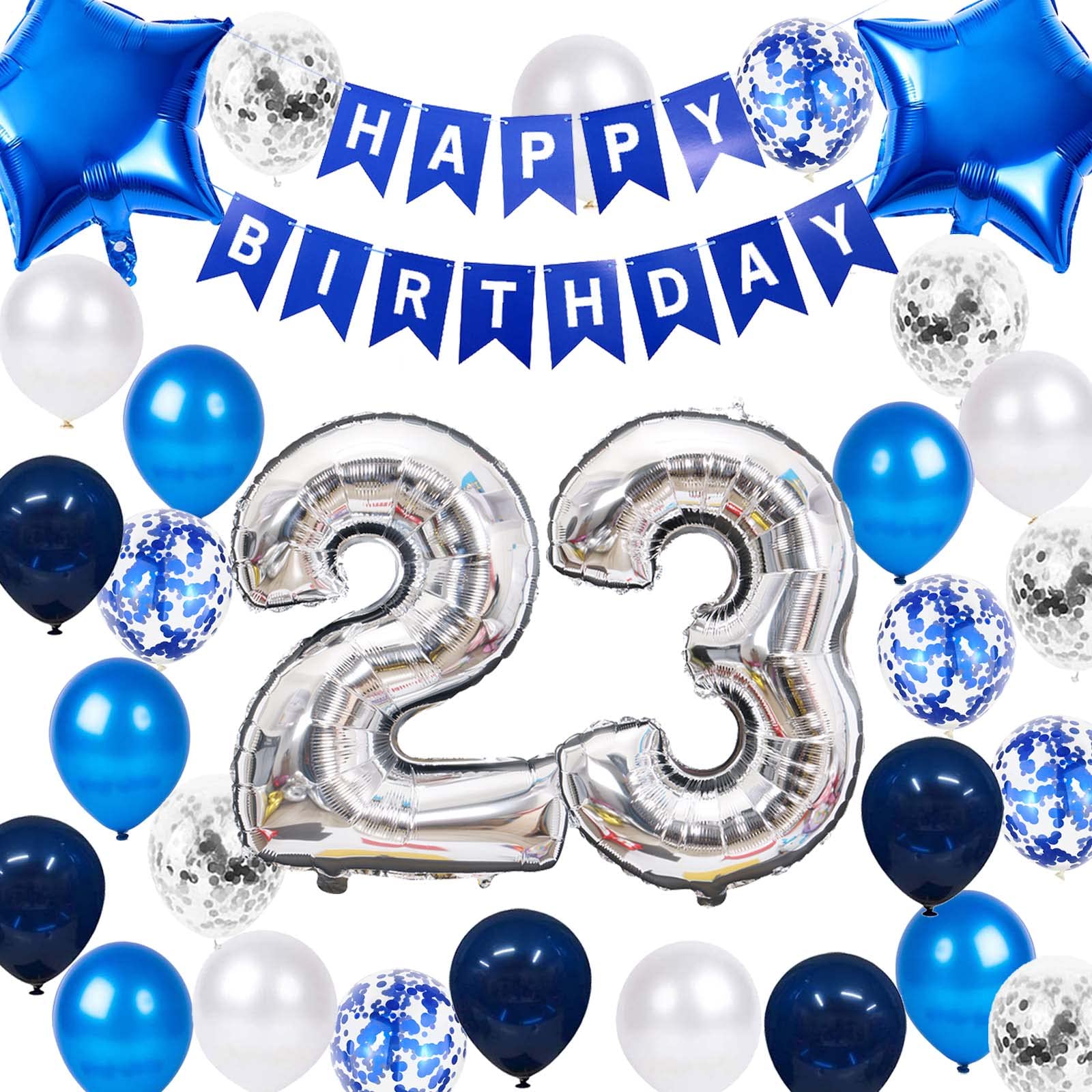 Photo 1 of 23rd Birthday Party Decoration Blue for Him, Happy Birthday Banner Blue Number 23 Birthday Star Foil Balloons Latex Confetti Balloons for Men Him 23 Years Old Birthday Supplies(23rd)