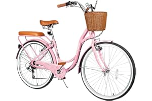 EISYROOD 26 Inch Beach Cruiser Bike for Women, Hybrid Cruiser Bike with 7 Speed, Adjustable Seat, Lightweight Women Beach Cruiser Bike with Anti-Skid Tires, V-Brakes