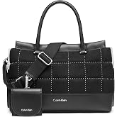 Calvin Klein Women's Bianca Triple Compartment Satchel | Vegan Leather, Interior Center Divide, Interior Slip and Zip Pockets, Detachable Coin Purse, Crossbody Strap