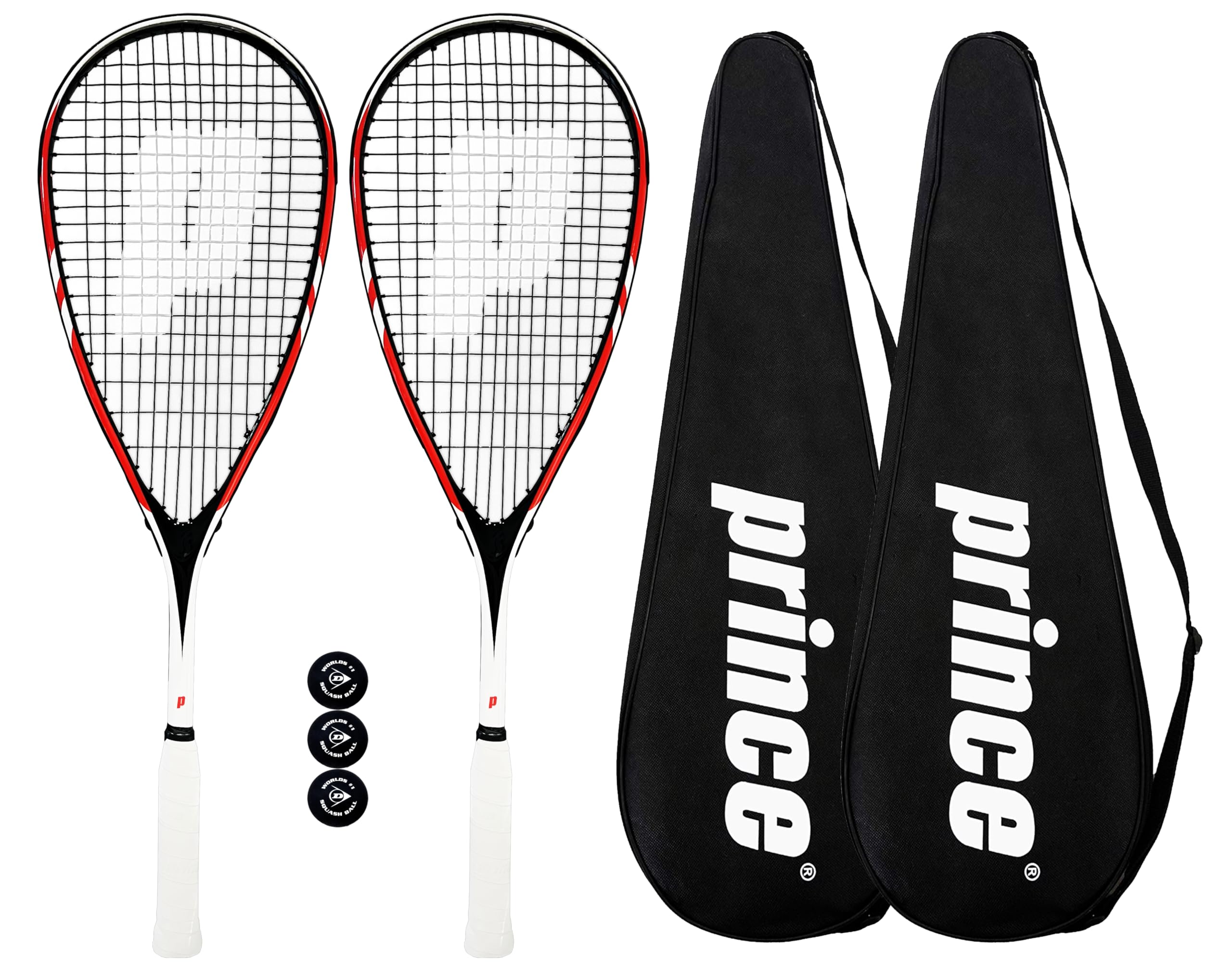 Prince Team 400 & 450 Squash Racket Twin Set Series, inc Full Length Protective Squash Racket Covers & 3 Squash Balls (Team Warrior 450)
