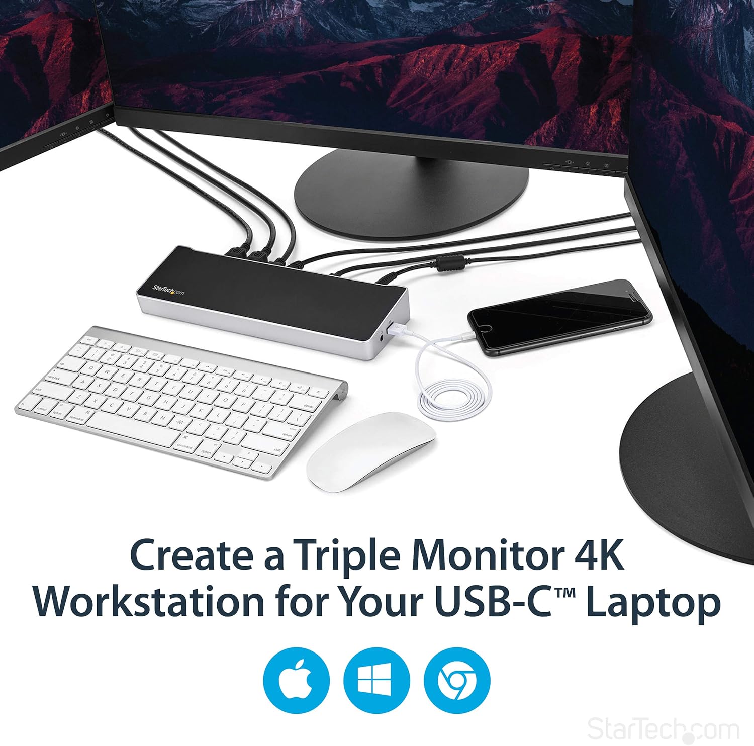StarTech USB-C Dock - 4K Triple Monitor Laptop Docking Station with Dual DisplayPort & HDMI - 100W Power Delivery - USB-C, 4x USB-A Hub - USB 3.1 Gen 1 Type-C Dock - Windows & MacBook (DK30CH2DEP): Computers & Accessories