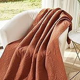 Brandream Burnt Orange Vintage Damask Quilt Cotton 47 X 60 Inch Quilted Throw Blanket for Bed Couch Daybed Decorative Blankets