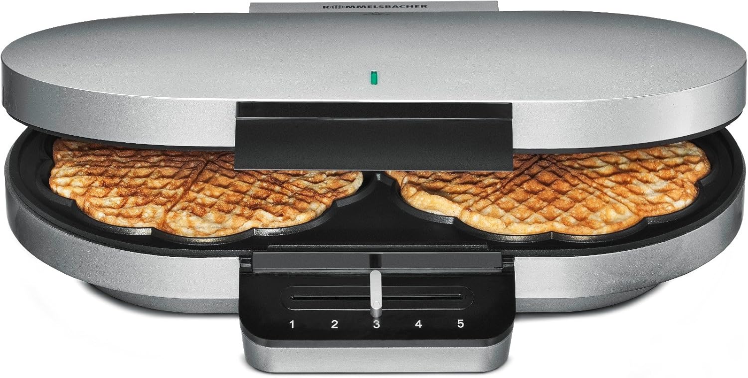 ROMMELSBACHER WA 1200 Waffeleisen Family (doppelt, Herzwaffeln, Xylan Plus Antihaftbeschichtung, stufenlose Temperaturregelung, wärmeisoliertes Gehäuse) silber