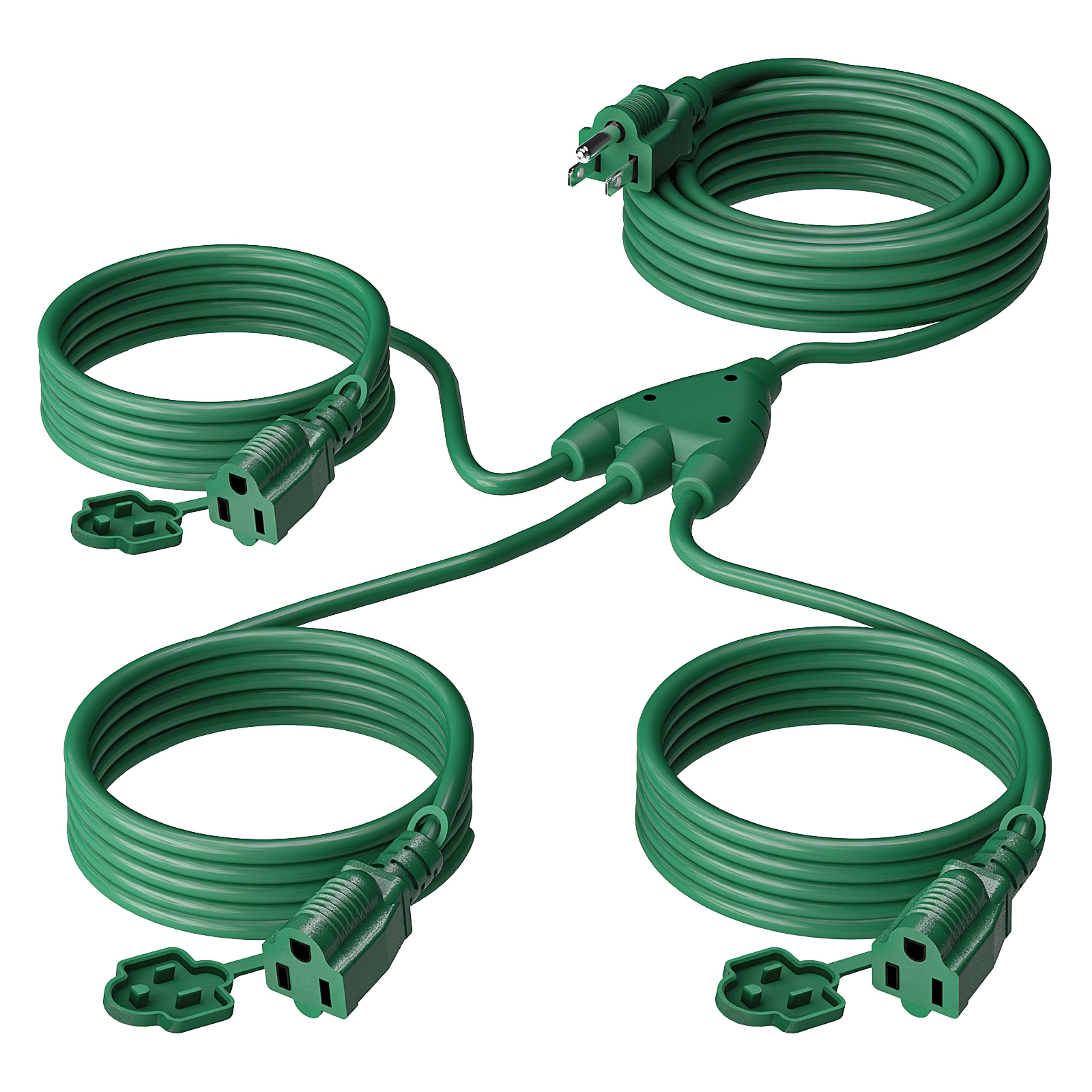 Photo 1 of Eversimpleinc 1 to 3 Splitter Extension Cord (Combined 25 FT, End to End 13 FT), 3 Prong Plug with 3 Extended Outlets, with Weatherproof Covers for Indoor and Outdoor,16AWG/3C SJTW, ETL Listed