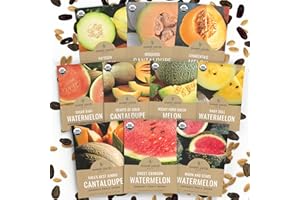 SWEET YARDS Organic Melon Seeds Variety Pack - 10 Individual Packs - 2025 Season - Sugar Baby, Charentais, Hearts of Gold and More! for Indoor & Outdoor Planting (Non-GMO, Certified Organic)