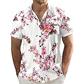 JOGAL Men's Flower Casual Button Down Short Sleeve Hawaiian Shirt
