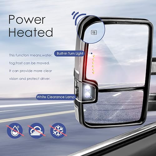 MOSTPLUS Power Heated Towing Mirrors For Chevy Silverado/GMC Sierra 2008-2013 – Sequential Turn Signals, Black
