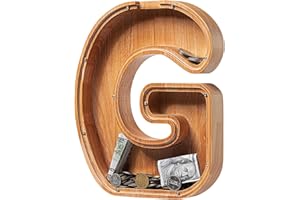 SULEVALT Piggy Bank for Kids Boys Girls, Large Personalized Wooden Letter Piggy Bank with Cut-Out Design, Alphabet Letter Coin Banks, Money Savings Box, Wooden Bank for Kids Creative Gift for Real-Money(G)