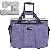 HOMEST Deluxe Sewing Machine Case with Wheels, Rolling Trolley Tote with Multiple Storage Pockets for Accessories, Compatible with Singer & Brother Machine, Purple (Patent Design)