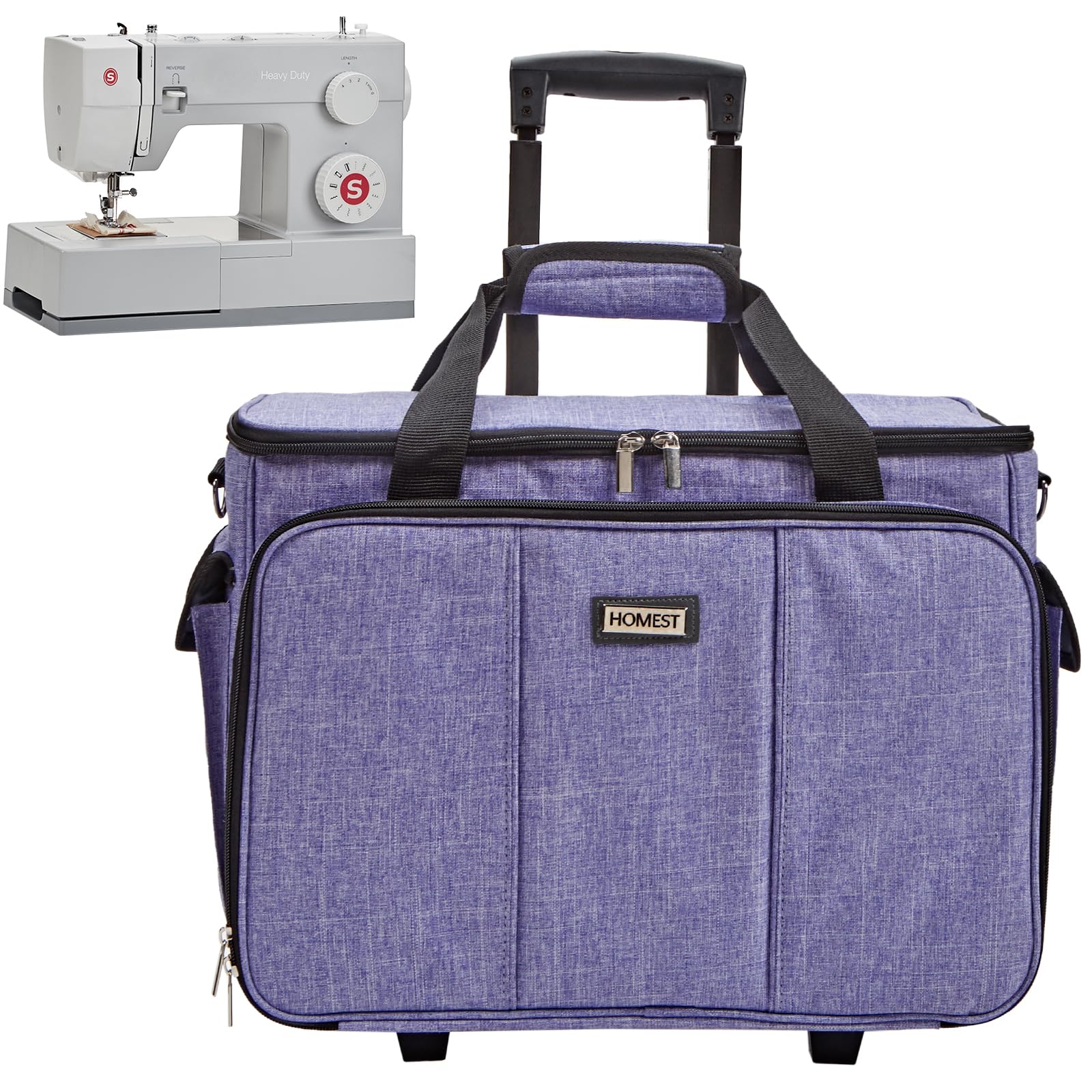 HOMEST Deluxe Sewing Machine Case with Wheels, Rolling Trolley Tote with Multiple Storage Pockets for Accessories, Compatible with Singer & Brother Machine, Purple (Patent Design) Image