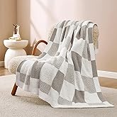 Snuggle Sac Checkered Blanket, Grey Throw Blanket for Couch Checker Microfiber Fluffy Warm Fuzzy Cozy Soft Throw Blanket Reversible Checkerered Blankets for Sofa, Chair, Bed, 50x60 inches