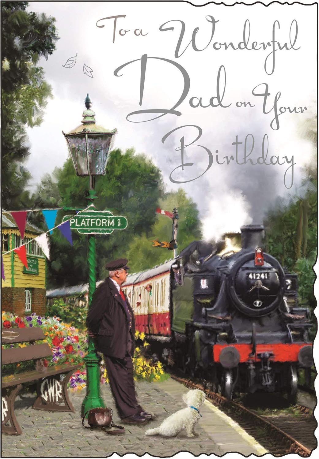 Dad Birthday Card - (JJ-V510) - Steam Train - Velvet Range - Embossed & Foil Finish, yellow|black|beige|grey, 157mm x 235mm