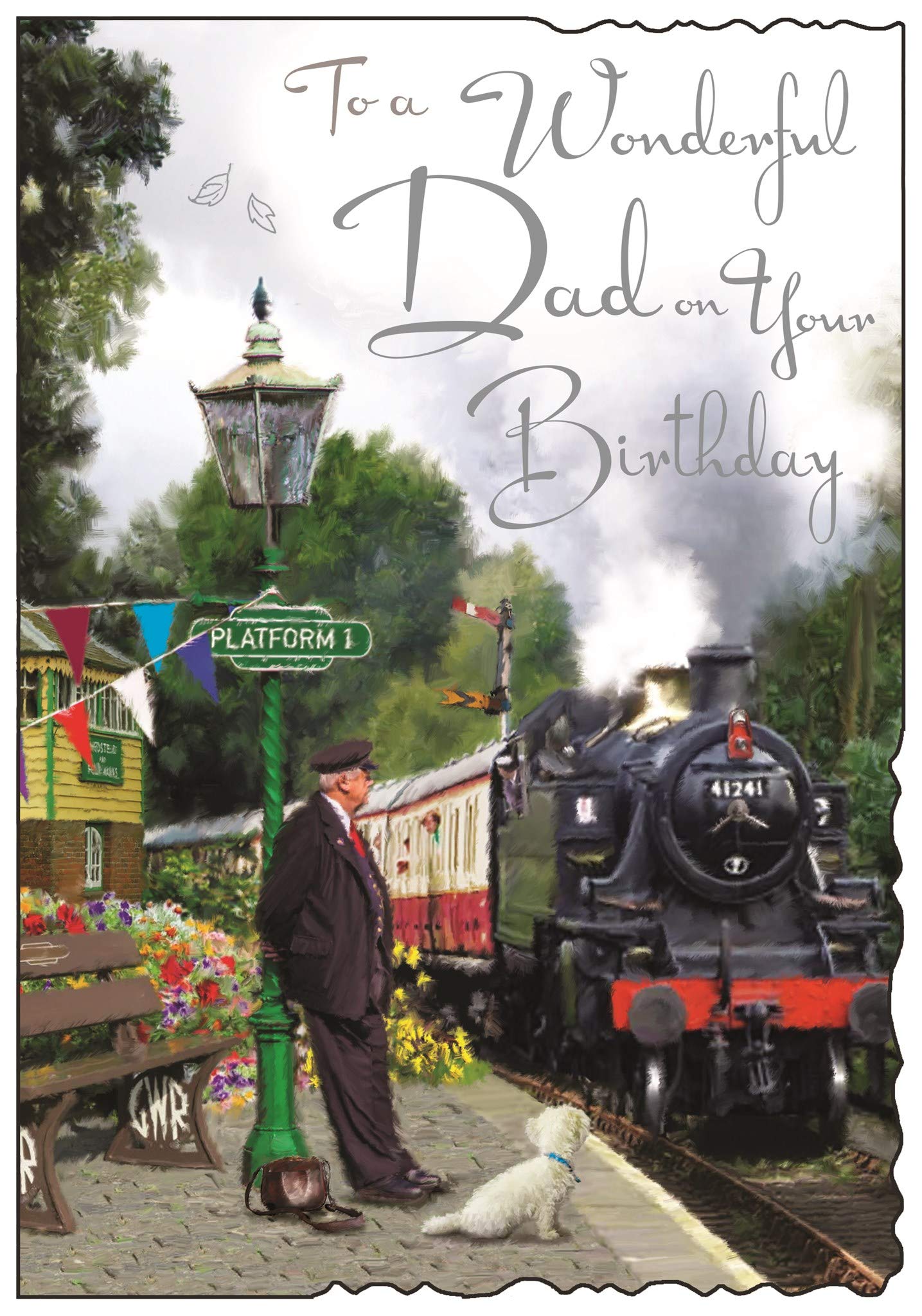 Dad Birthday Card - (JJ-V510) - Steam Train - Velvet Range - Embossed & Foil Finish