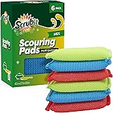 SCRUBIT Multi-Purpose Scouring Pad - Non-Scratch Cleaning Sponges for Pots, Pans, Dishes, Utensils &amp; Non-Stick Cookware - Scrubbing Pads Use for Kitchen, Bathroom - 6 Pack Dish Sponge - (Colored)