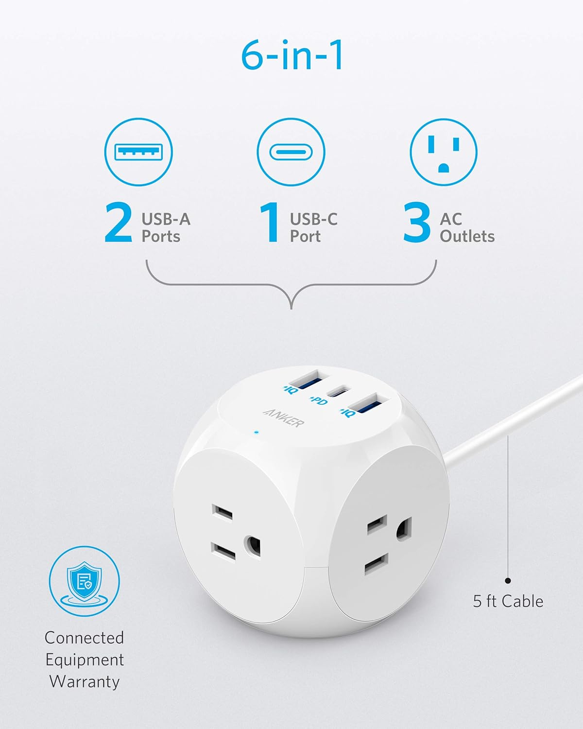 Amazon Com Anker Power Strip With Usb C Powerextend Usb C 3 Cube With 3 Outlets And Usb 30w Usb C 5 Ft Extension Cord Power Delivery High Speed Charging For Iphone 12 12 Pro