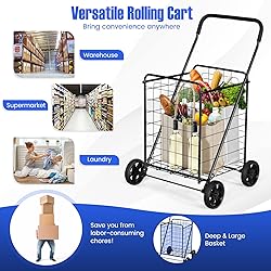 COSTWAY Folding Shopping Cart, Heavy Duty Grocery