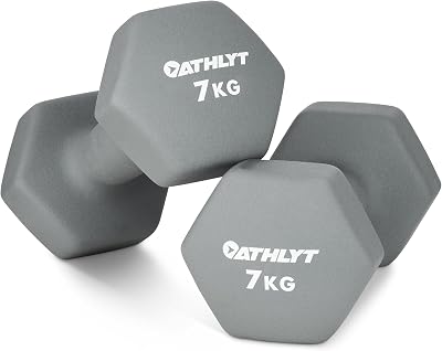 Athlyt Neoprene Dip Dumbbell Set 2 x 7kg Grey - Heavy-Duty Iron Core