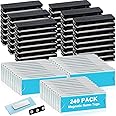 240 Pack Name Badge Magnets Kit Acrylic Magnetic Name Tag Holders with Blank Printable Paper Inserts 3 Magnets Clear Adhesive ID Holder for Business Events School Office