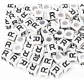XIENBAOFU 500 PCS Letter Beads White Square Acrylic Alphabet Beads Letter R Bead for Jewelry Making Bracelets Necklaces Key Chains DIY 6X6 mm