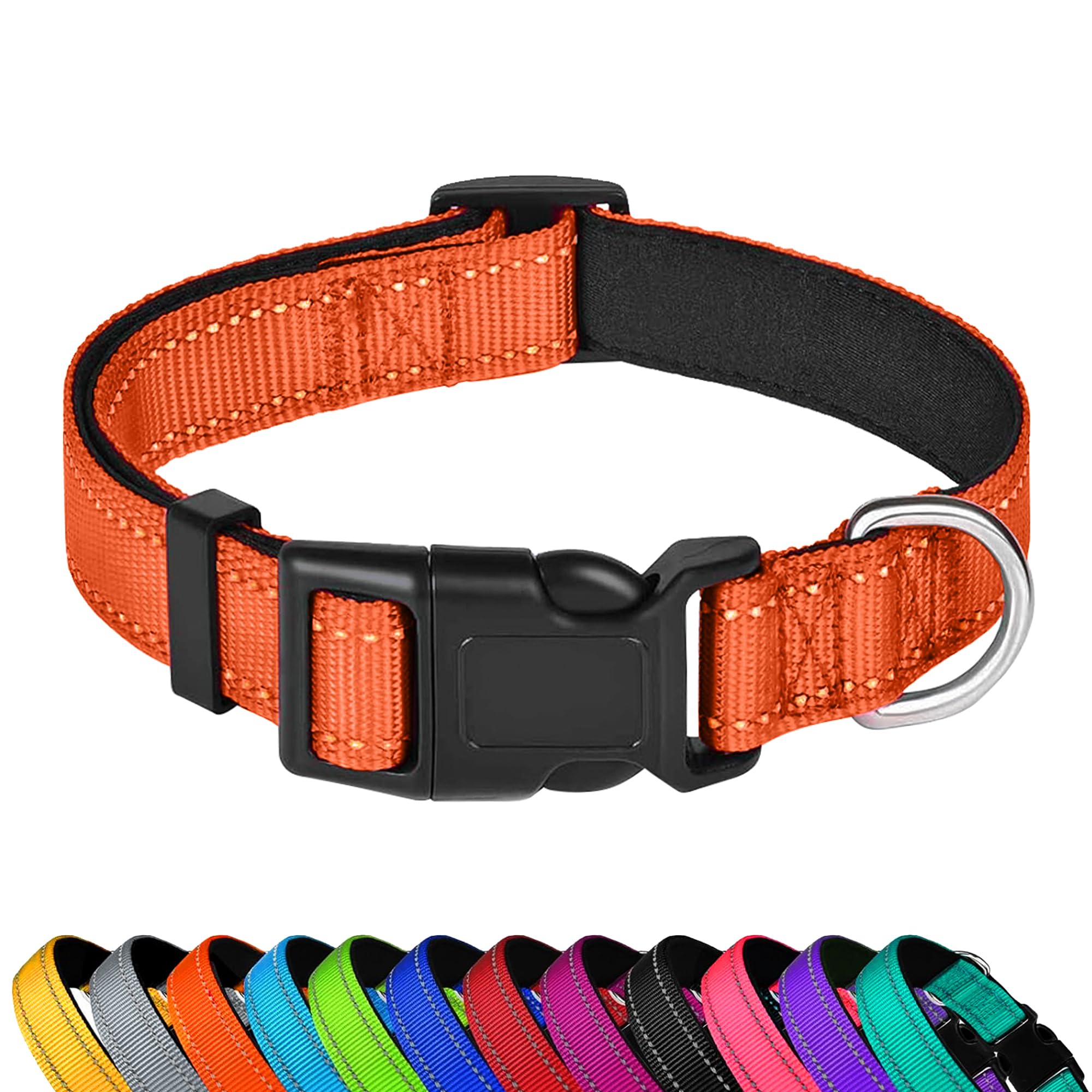 Photo 1 of PWOD Reflective Dog Collar, Adjustable Soft Neoprene Padded Nylon Pet Collars with Buckle for Extra Large Dogs, Orange,XL